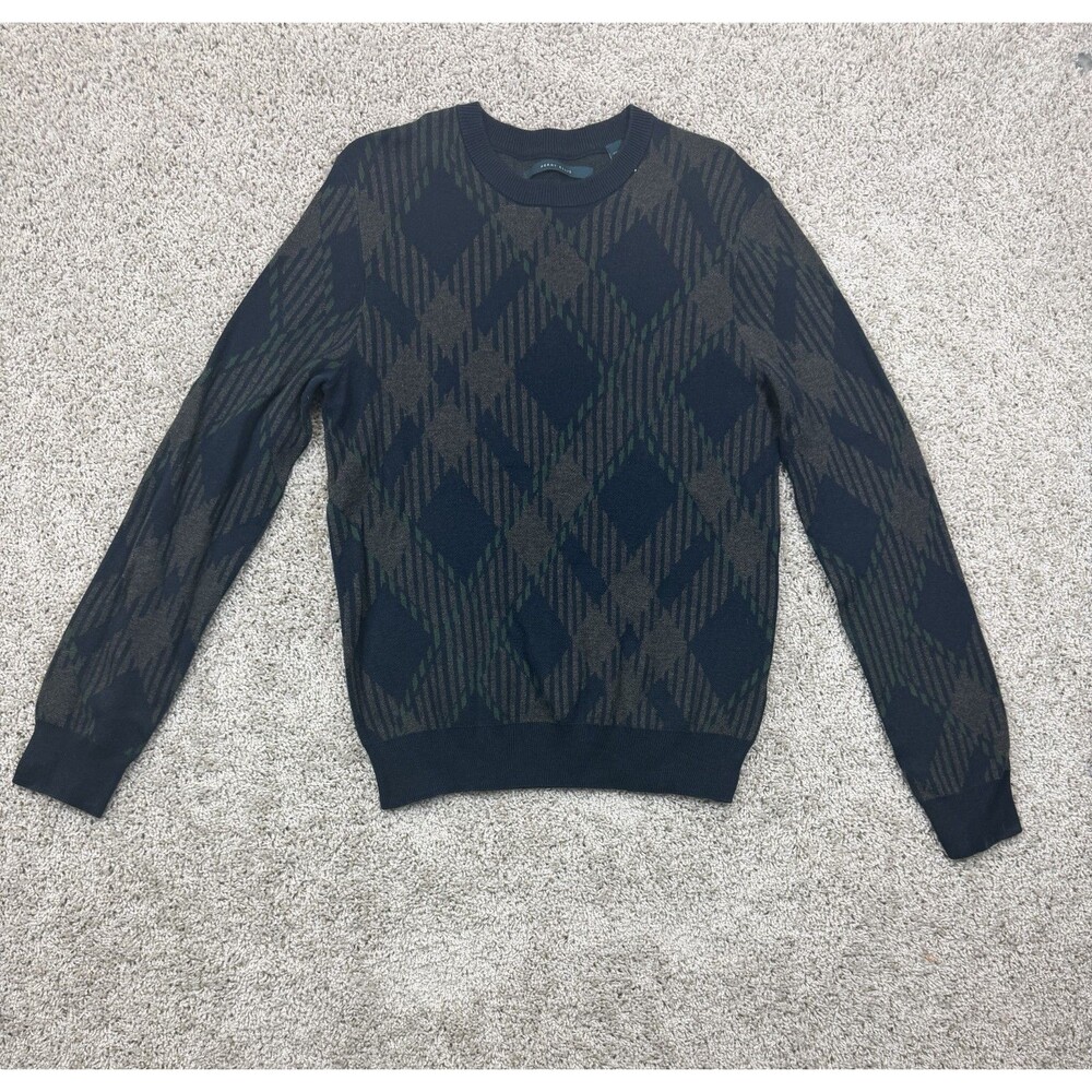 Perry Ellis Mens Small Tall Argyle Sweater Black Green Brown Crewneck Pullover